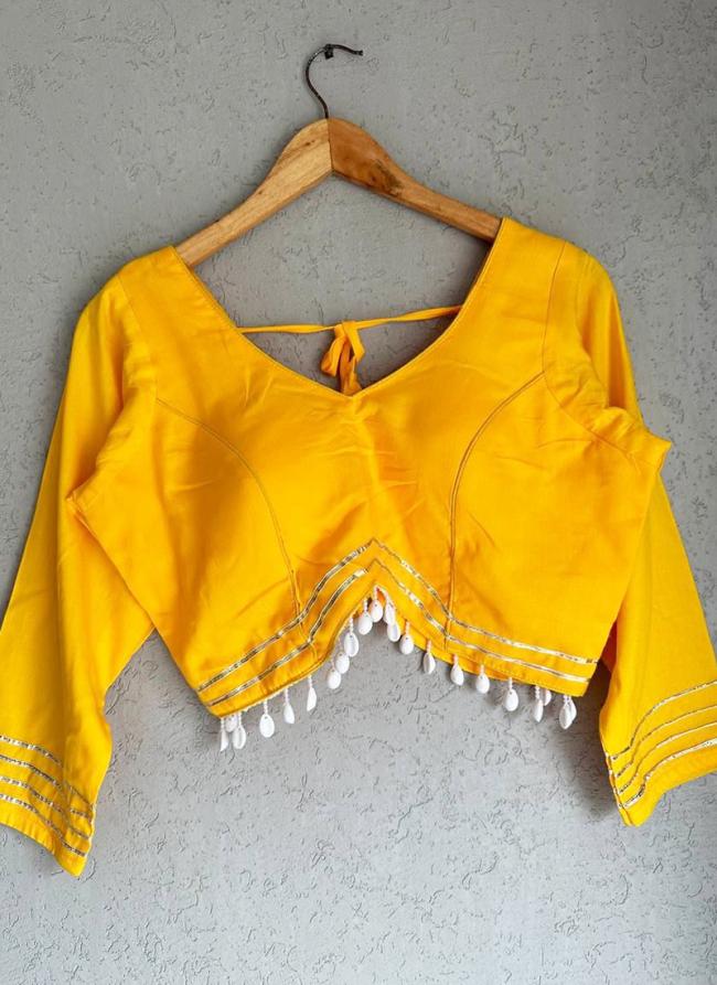 Pure Rayon Cotton Yellow Navratri Wear Lace Work Readymade Blouse